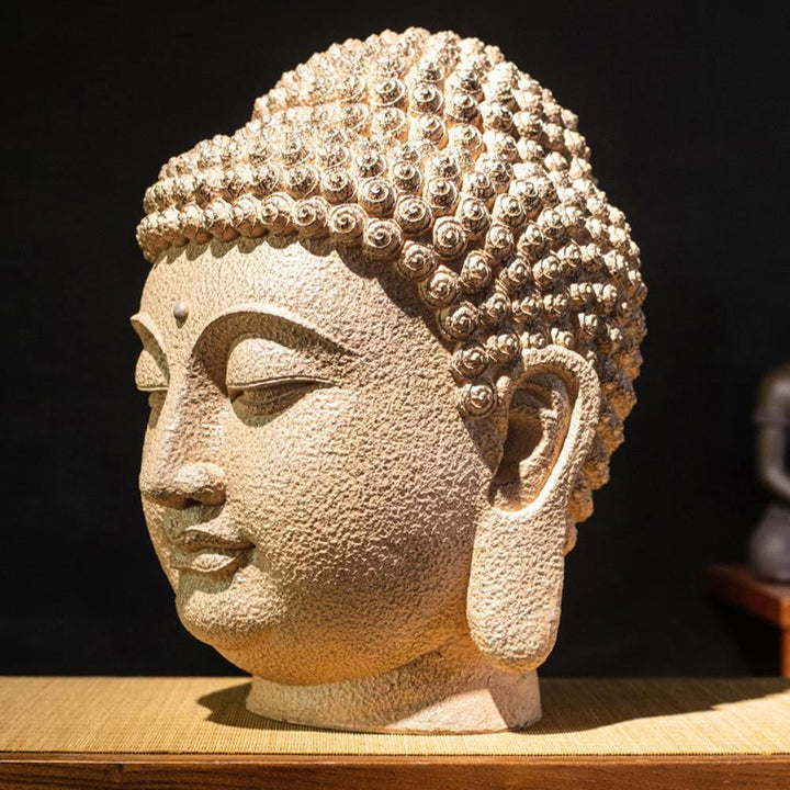 Buddha Stones Closed Eyes Meditating Buddha Head Resin Statue Zen Home Decoration 42*30*30cm