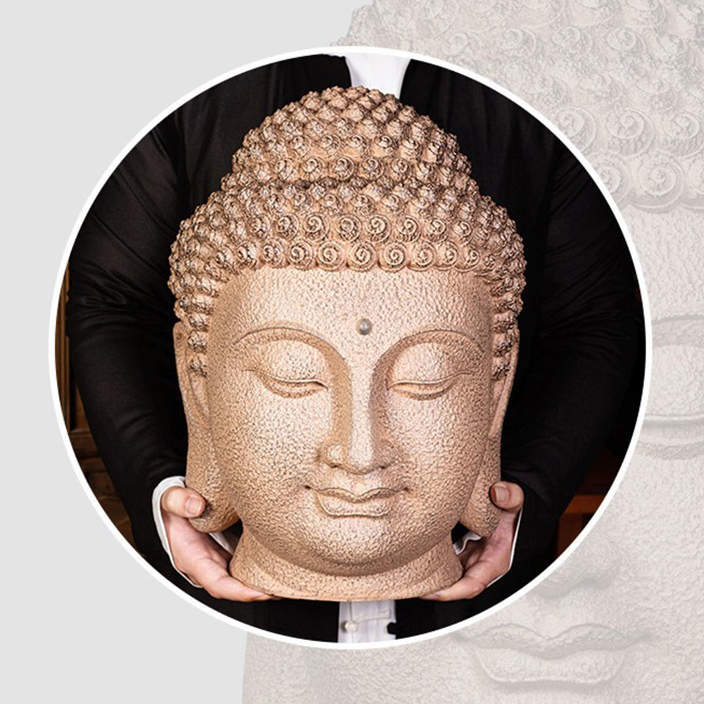 Buddha Stones Closed Eyes Meditating Buddha Head Resin Statue Zen Home Decoration 42*30*30cm