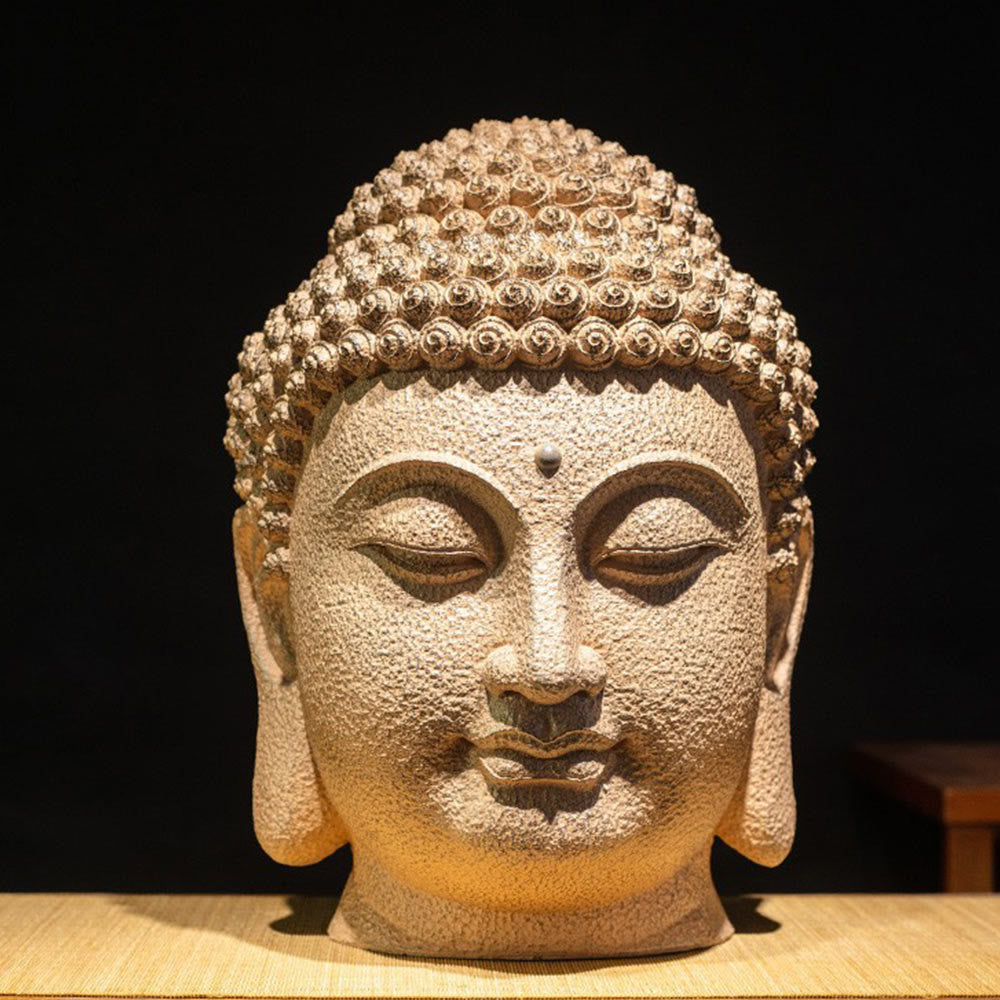 Buddha Stones Closed Eyes Meditating Buddha Head Resin Statue Zen Home Decoration 42*30*30cm