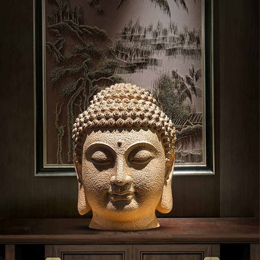 Buddha Stones Closed Eyes Meditating Buddha Head Resin Statue Zen Home Decoration 42*30*30cm