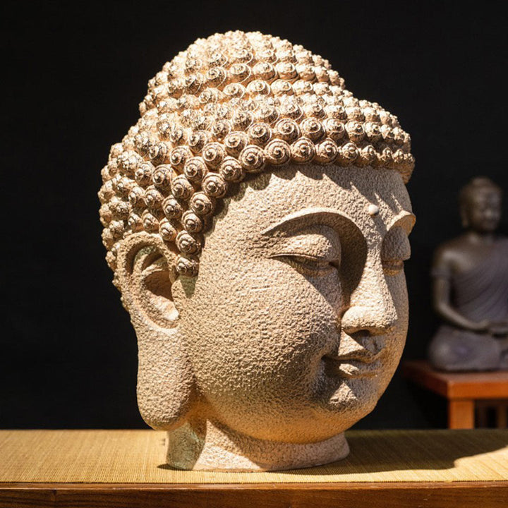 Buddha Stones Closed Eyes Meditating Buddha Head Resin Statue Zen Home Decoration 42*30*30cm