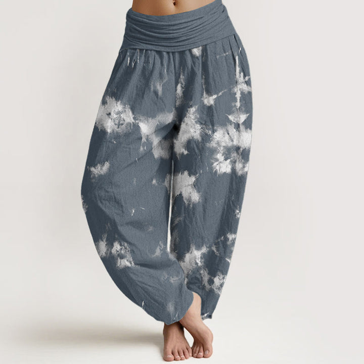 Buddha Stones Pure Cotton White Lines Spots Tie-Dye Pattern Women's Elastic Waist Harem Pants - CadetBlue - US22,UK/AU26,EU54 (6XL) - image 6