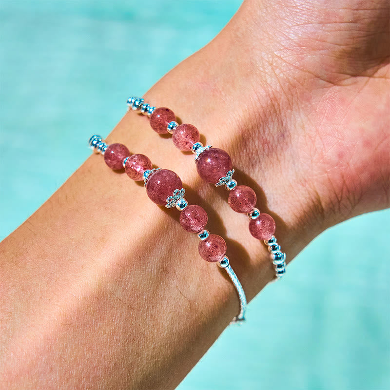 Buddha Stones Natural Strawberry Quartz Bow-knot Rosette Charm Healing Double Wrap Bracelet