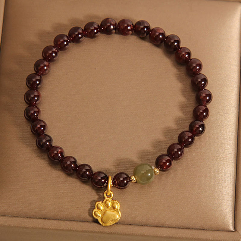 Buddha Stones Cat's Paw Garnet Hetian Jade Beads Purification Bracelet