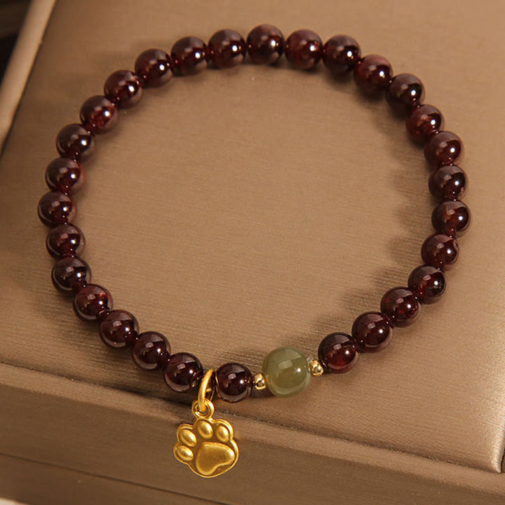 Buddha Stones Cat's Paw Garnet Hetian Jade Beads Purification Bracelet