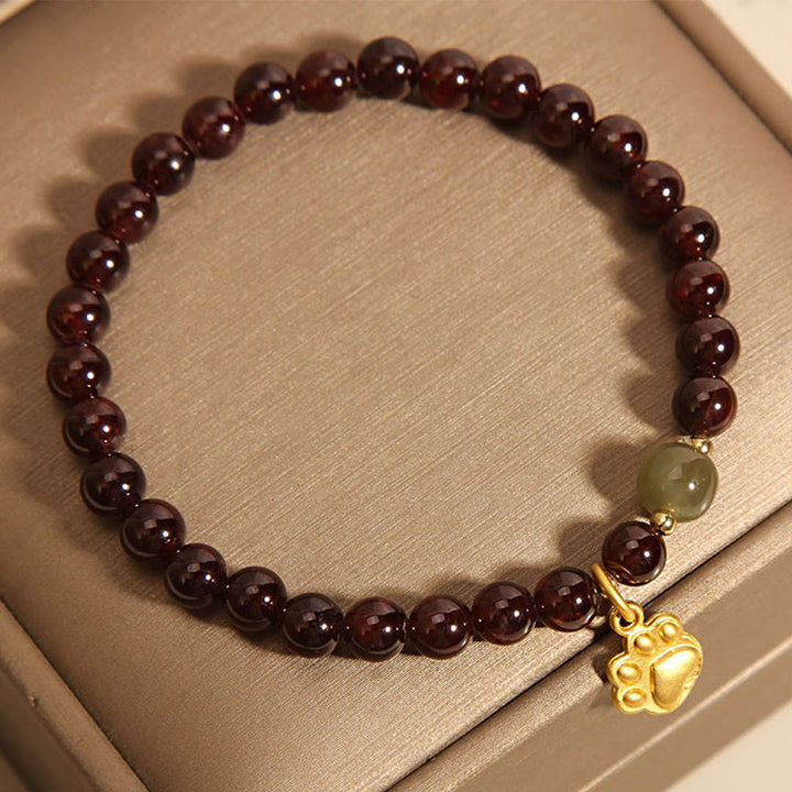 Buddha Stones Cat's Paw Garnet Hetian Jade Beads Purification Bracelet