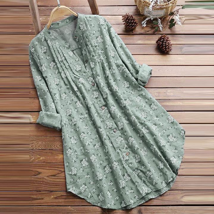 Buddha Stones Florals Buttons Long Sleeve Cotton Women's Shirt - LightSeaGreen - US8-10,UK/AU12-14,EU40-42 (2XL) - image 1