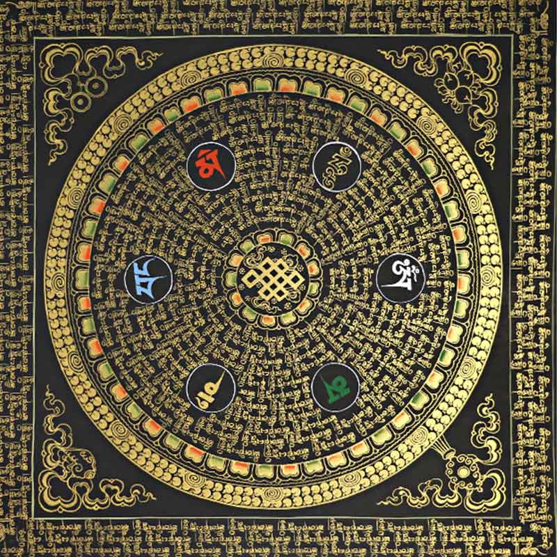 Buddha Stones Tibetan Thangka Painting Om Mani Padme Hum Scripture Handmade Decoration(Random Style)