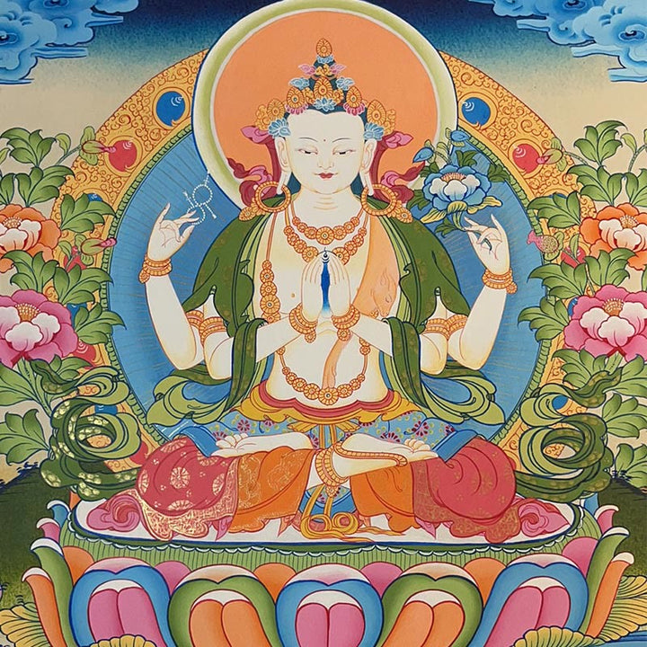 Buddha Stones Tibetan Thangka Painting Yellow God of Wealth Green Tara Avalokitesvara Handmade Decoration Blind Box(Random Style)