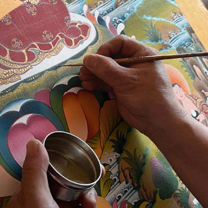 Buddha Stones Tibetan Thangka Painting Yellow God of Wealth Green Tara Avalokitesvara Handmade Decoration Blind Box(Random Style)