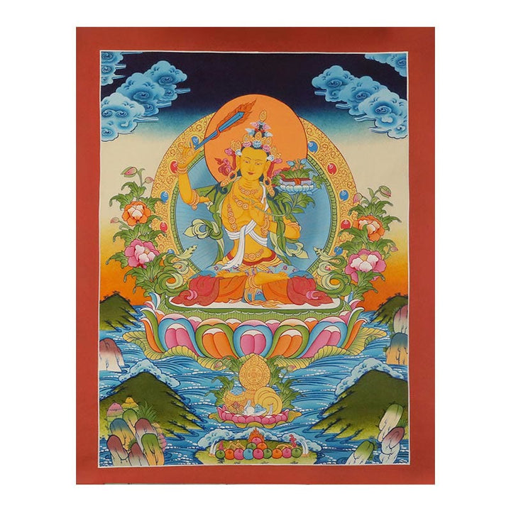 Buddha Stones Tibetan Thangka Painting Yellow God of Wealth Green Tara Avalokitesvara Handmade Decoration Blind Box(Random Style)