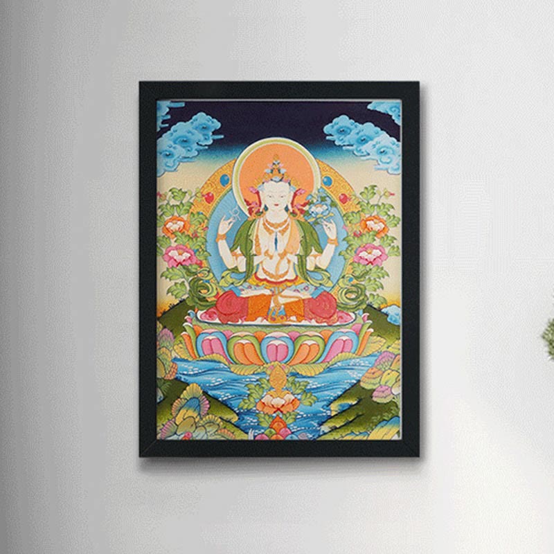 Buddha Stones Tibetan Thangka Painting Yellow God of Wealth Green Tara Avalokitesvara Handmade Decoration Blind Box(Random Style)
