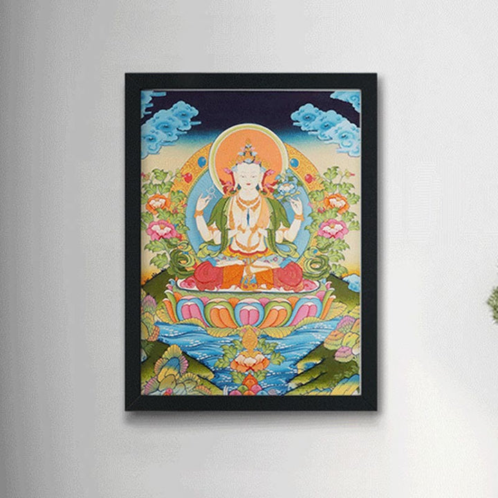 Buddha Stones Tibetan Thangka Painting Yellow God of Wealth Green Tara Avalokitesvara Handmade Decoration Blind Box(Random Style)