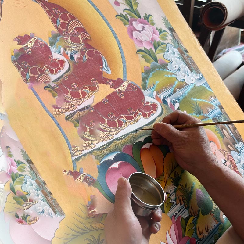 Buddha Stones Tibetan Thangka Painting Yellow God of Wealth Green Tara Avalokitesvara Handmade Decoration Blind Box(Random Style)