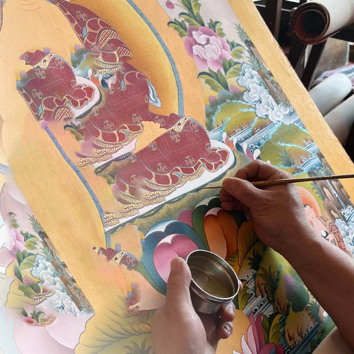 Buddha Stones Tibetan Thangka Painting Yellow God of Wealth Green Tara Avalokitesvara Handmade Decoration Blind Box(Random Style)