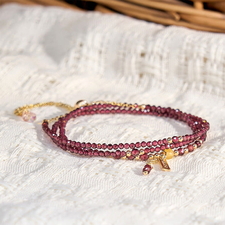 Buddha Stones Small Natural Garnet Passion Triple Wrap Bracelet