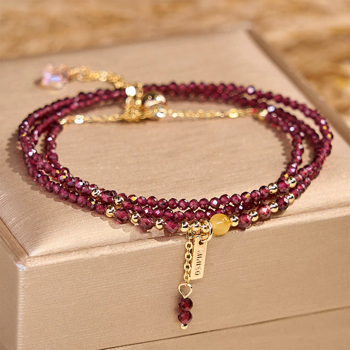 Buddha Stones Small Natural Garnet Passion Triple Wrap Bracelet