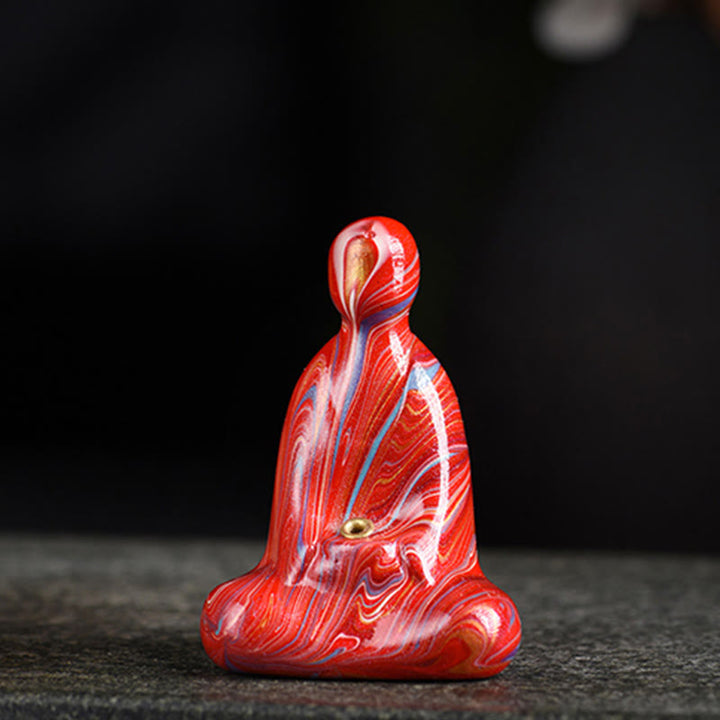 Buddha Stones Mini Formless Buddha Ebony Wood Lacquer Craft Peace Incense Stick Holder Decoration