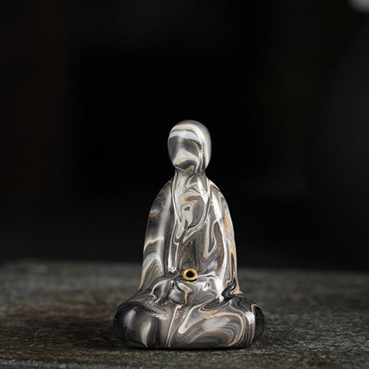 Buddha Stones Mini Formless Buddha Ebony Wood Lacquer Craft Peace Incense Stick Holder Decoration