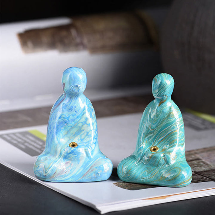 Buddha Stones Mini Formless Buddha Ebony Wood Lacquer Craft Peace Incense Stick Holder Decoration