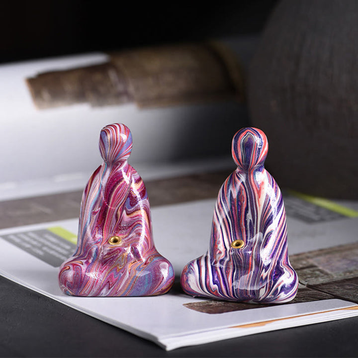 Buddha Stones Mini Formless Buddha Ebony Wood Lacquer Craft Peace Incense Stick Holder Decoration