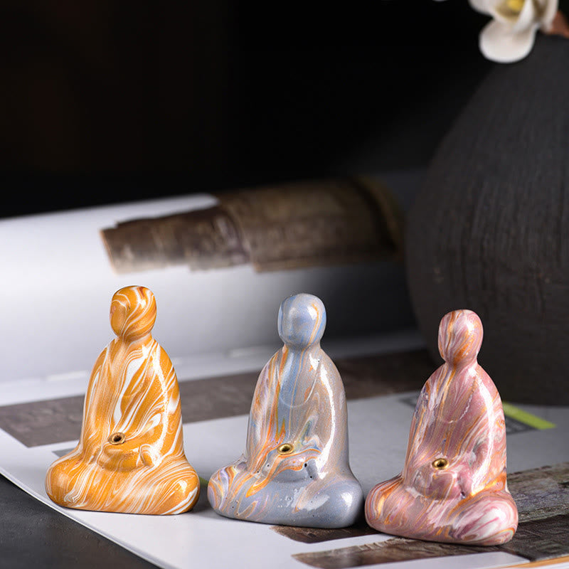 Buddha Stones Mini Formless Buddha Ebony Wood Lacquer Craft Peace Incense Stick Holder Decoration