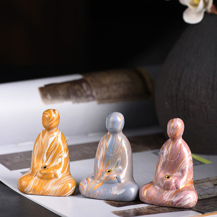 Buddha Stones Mini Formless Buddha Ebony Wood Lacquer Craft Peace Incense Stick Holder Decoration