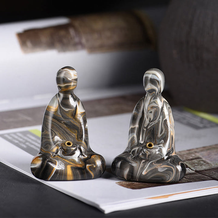 Buddha Stones Mini Formless Buddha Ebony Wood Lacquer Craft Peace Incense Stick Holder Decoration