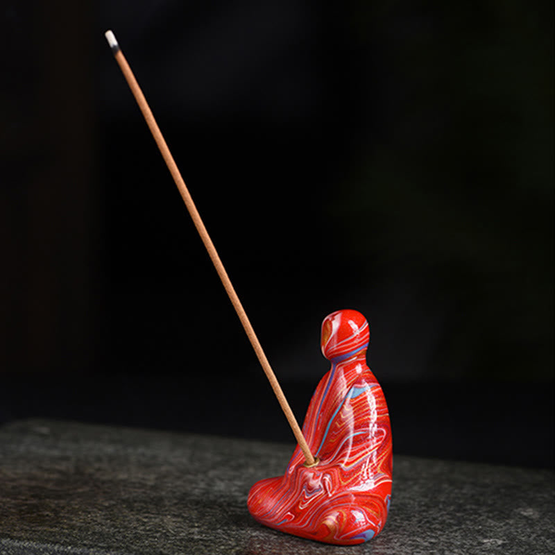 Buddha Stones Mini Formless Buddha Ebony Wood Lacquer Craft Peace Incense Stick Holder Decoration