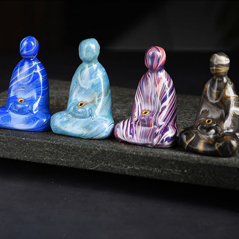Buddha Stones Mini Formless Buddha Ebony Wood Lacquer Craft Peace Incense Stick Holder Decoration