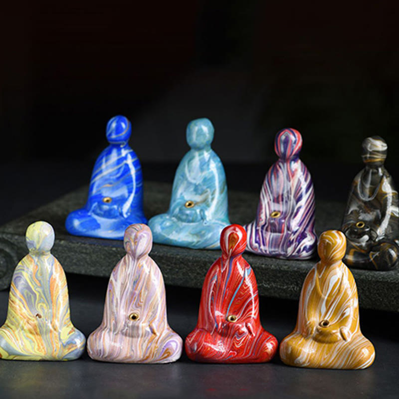 Buddha Stones Mini Formless Buddha Ebony Wood Lacquer Craft Peace Incense Stick Holder Decoration