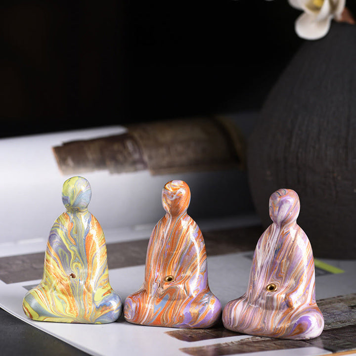 Buddha Stones Mini Formless Buddha Ebony Wood Lacquer Craft Peace Incense Stick Holder Decoration