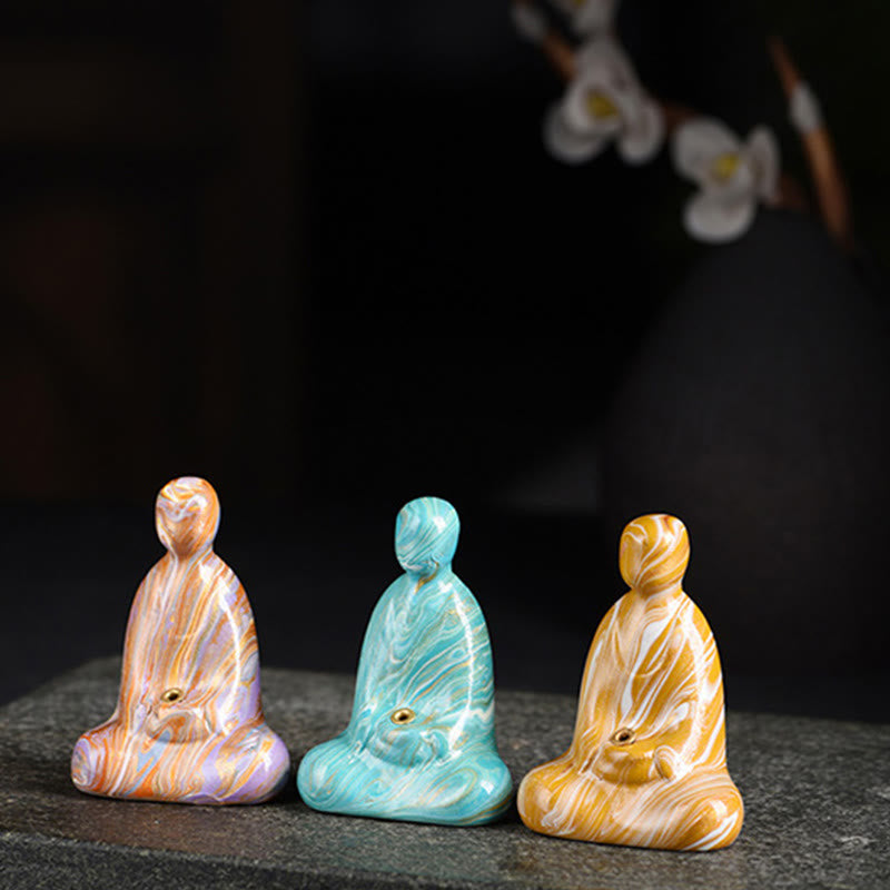 Buddha Stones Mini Formless Buddha Ebony Wood Lacquer Craft Peace Incense Stick Holder Decoration