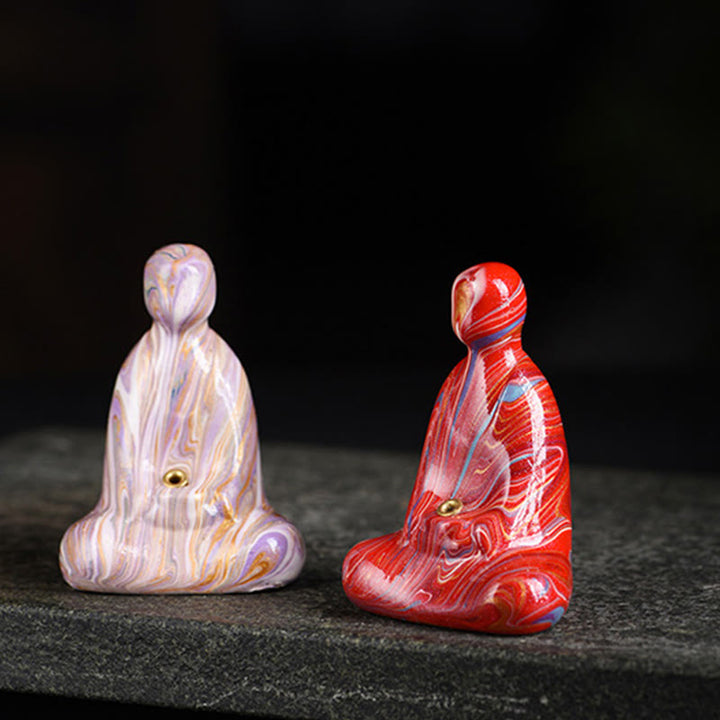 Buddha Stones Mini Formless Buddha Ebony Wood Lacquer Craft Peace Incense Stick Holder Decoration