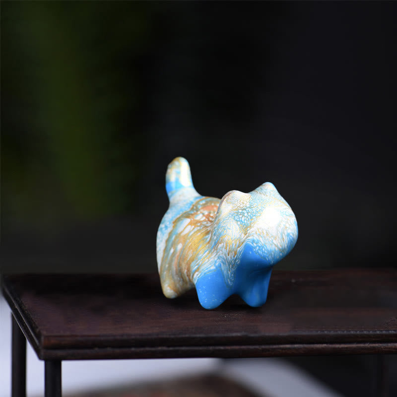 Buddha Stones Mini Lovely Cat Ebony Wood Lacquer Craft Peace Decoration - Blue(Random Blue Color) - image 8