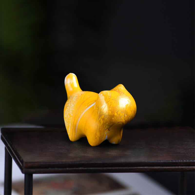 Buddha Stones Mini Lovely Cat Ebony Wood Lacquer Craft Peace Decoration - Yellow(Random Yellow Color) - image 6