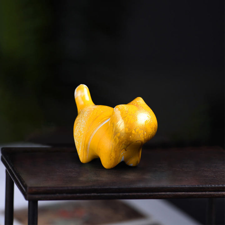 Buddha Stones Mini Lovely Cat Ebony Wood Lacquer Craft Peace Decoration - Yellow(Random Yellow Color) - image 6