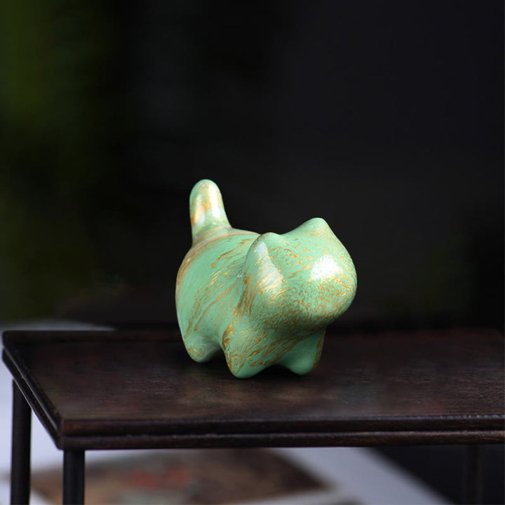 Buddha Stones Mini Lovely Cat Ebony Wood Lacquer Craft Peace Decoration - Green(Random Green Color) - image 10