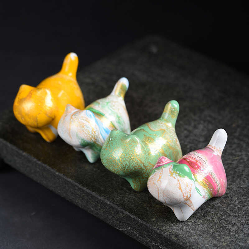 Buddha Stones Mini Lovely Cat Ebony Wood Lacquer Craft Peace Decoration - image 2