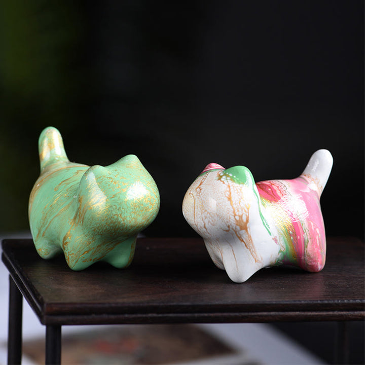 Buddha Stones Mini Lovely Cat Ebony Wood Lacquer Craft Peace Decoration - image 1