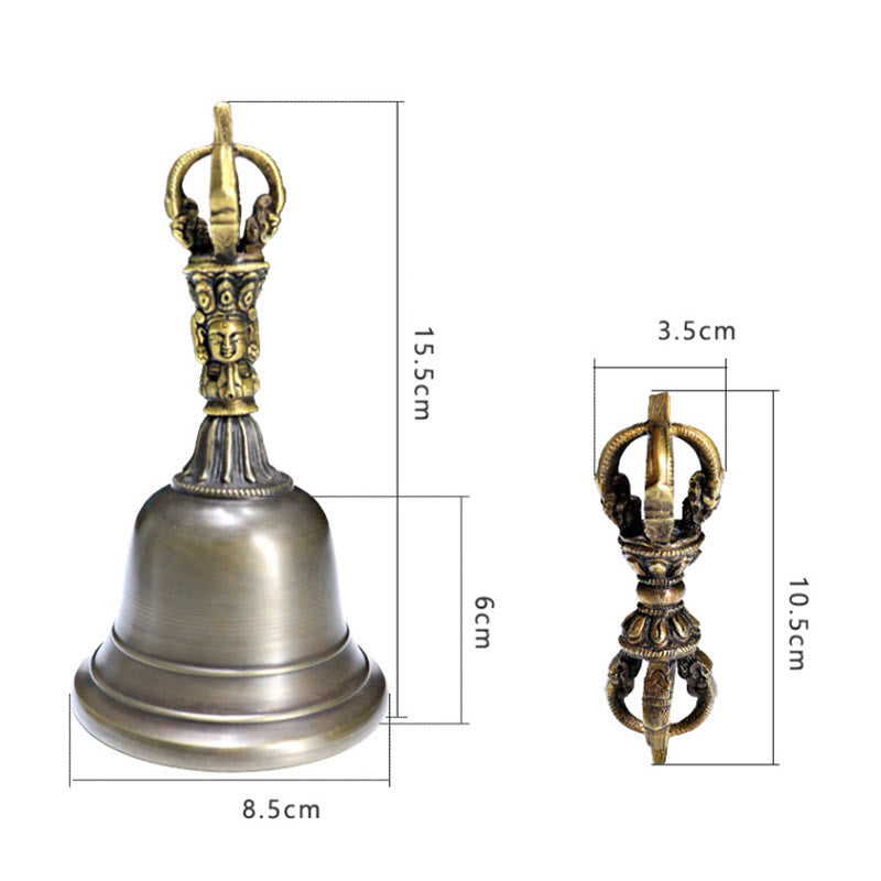 Buddha Stones 2Pcs Handmade Tibetan Meditation Bell and Vajra Dorje Copper Strength Decoration Set