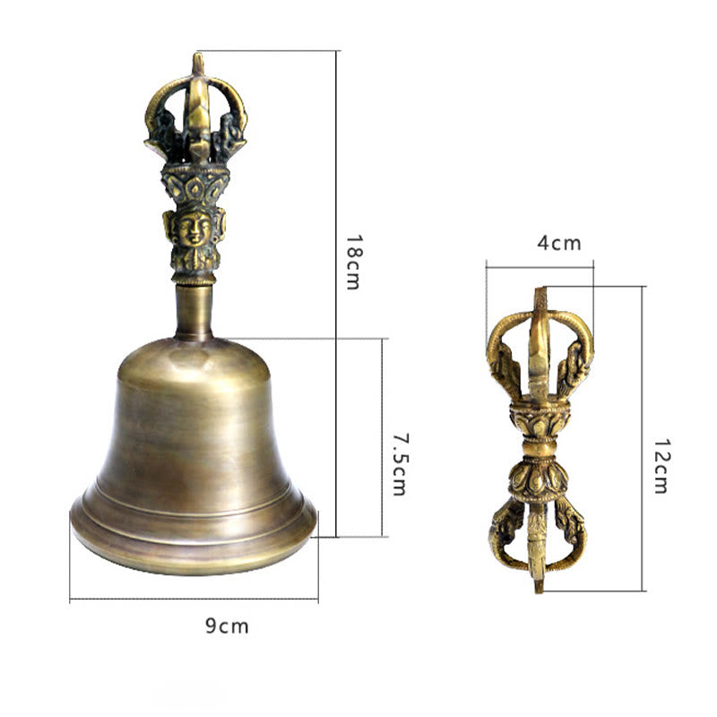 Buddha Stones 2Pcs Handmade Tibetan Meditation Bell and Vajra Dorje Copper Strength Decoration Set