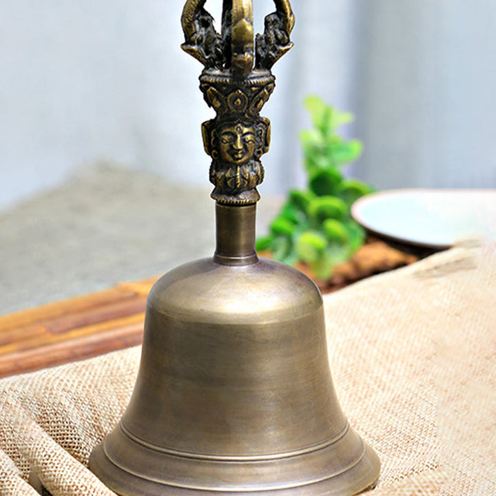 Buddha Stones 2Pcs Handmade Tibetan Meditation Bell and Vajra Dorje Copper Strength Decoration Set