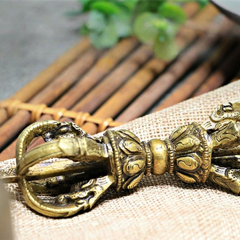 Buddha Stones 2Pcs Handmade Tibetan Meditation Bell and Vajra Dorje Copper Strength Decoration Set