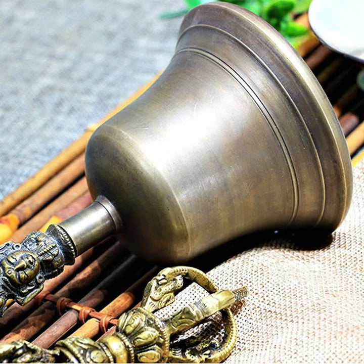 Buddha Stones 2Pcs Handmade Tibetan Meditation Bell and Vajra Dorje Copper Strength Decoration Set
