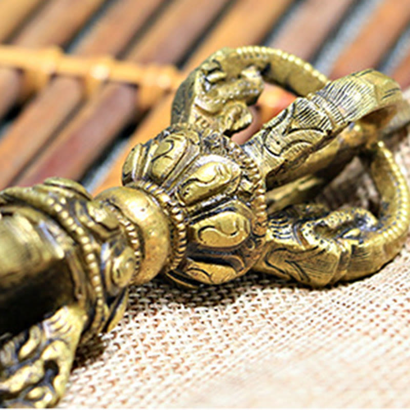 Buddha Stones 2Pcs Handmade Tibetan Meditation Bell and Vajra Dorje Copper Strength Decoration Set