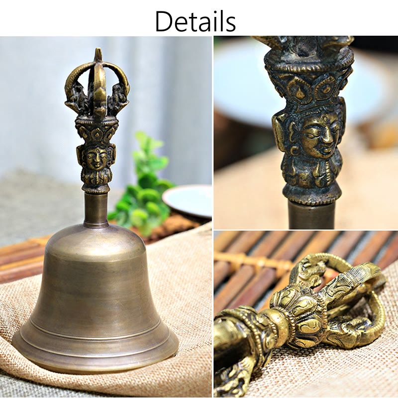 Buddha Stones 2Pcs Handmade Tibetan Meditation Bell and Vajra Dorje Copper Strength Decoration Set