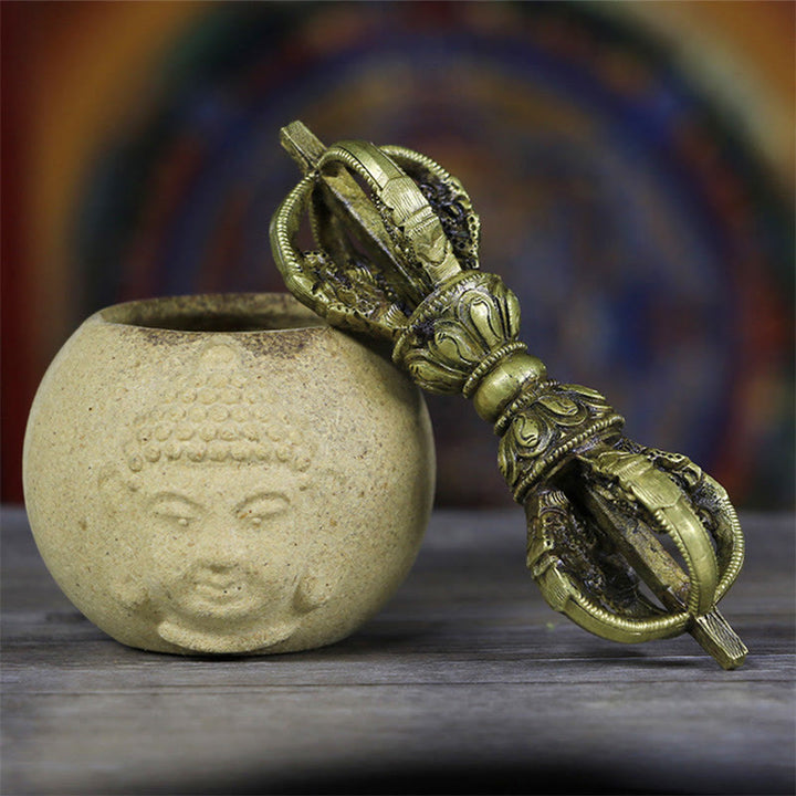Buddha Stones Handmade Nepal Five Prong Vajra Dorje Copper Metal Decoration