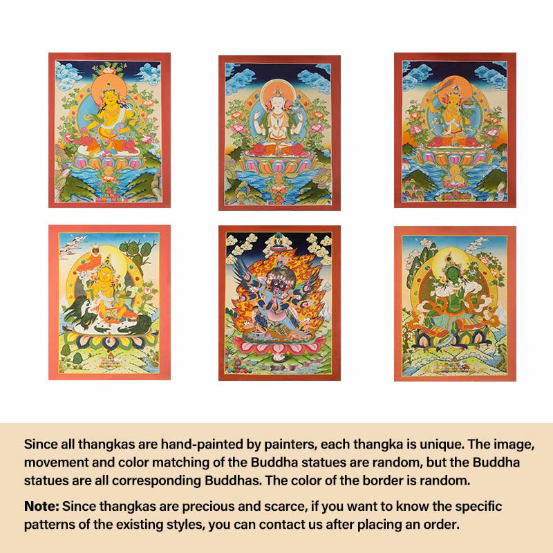 Buddha Stones Tibetan Thangka Painting Yellow God of Wealth Green Tara Avalokitesvara Handmade Decoration Blind Box(Random Style)