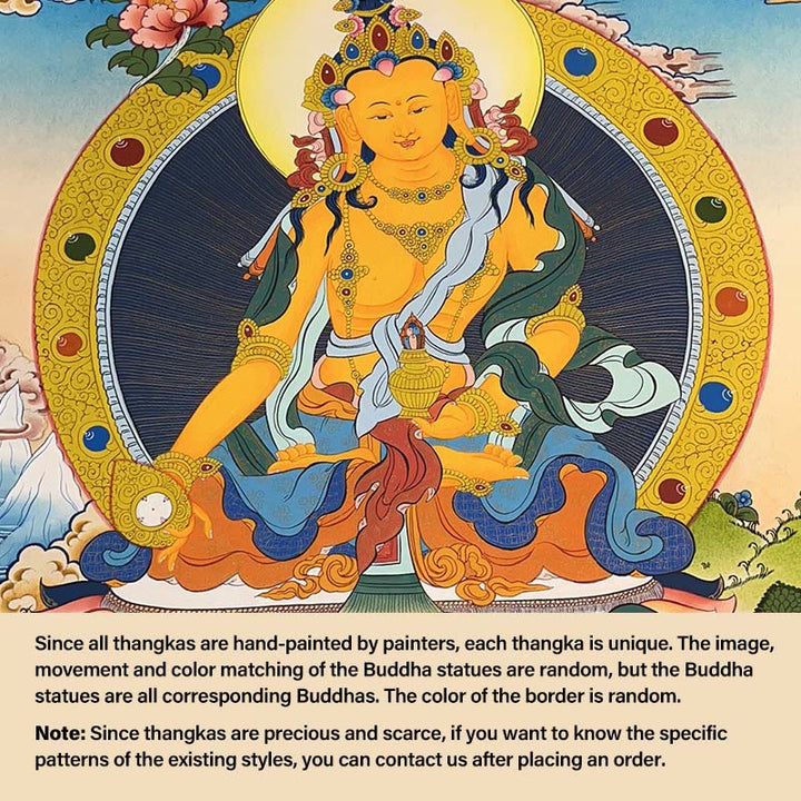 Buddha Stones Tibetan Thangka Painting Yellow God of Wealth Green Tara Avalokitesvara Handmade Decoration Blind Box(Random Style)